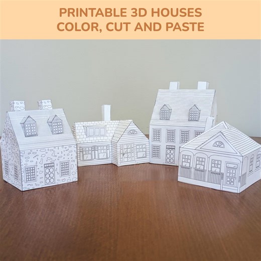 Printable 3D Paper Houses Set – 4 Mini House Templates | DIY Cut, Color and Build Craft for Kids | Digital Download - Etsy