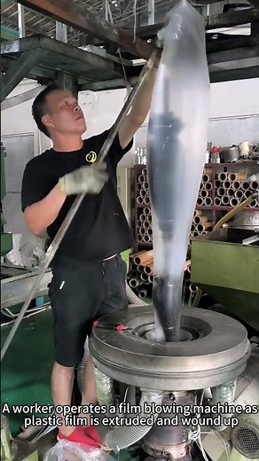 Worker Operating Plastic Film Blowing Machine | Factory Labor, Film Blowing, Machine Operation