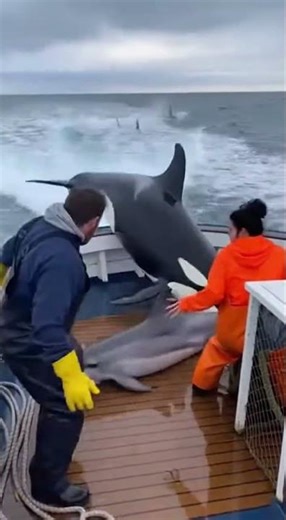 Violent Splash as Dolphin Lands on Boat Evading Killer Whales