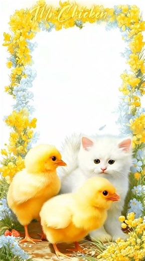Beautiful small chicks |Colorful Baby Chicks with white fluffy cat 🐈 #babybunny #birds #chicks