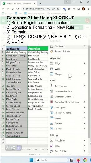 Compare two lists to find missing values using XLOOKUP in Excel - Excel Tips and Tricks #shorts