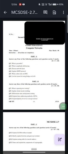 KARNATAKA STATE OPEN UNIVERSITTY MSC COMPUTER SCIENCE SEM-2 COMPUTER NETWORK QUESTION PAPER 2024