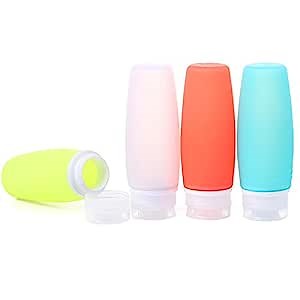3.4 oz 100 ml Leakproof Silicone Travel Bottles, 4 Pack Portable Refillable Food-grade Travel Containers