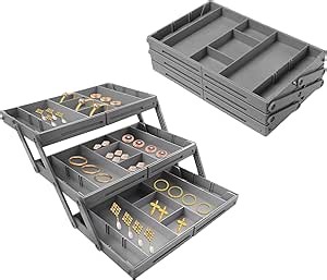 Abnaok 3 Tier Drawer Organizer Multi Level Collapsible Expandable Desk Organizer Trays for Office Supplies, Kitchen Gadgets Utensils, Vanity, Makeup, Jewelry