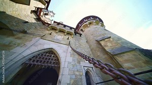 Main gate to Kreuzenstein castle near Leobendorf in Lower Austria. medieval castle, popular tourist sightseeing day trip from Vienna.