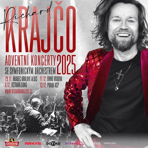 V sobotu 13. 12. 2025 proběhne poslední z adventních koncertů 🎄 Richarda Krajča 🎤 a dvou předních českých filharmonií 🎻. Tenhle zážitek si nemůžete nechat ujít! 🌟 | Richard Krajčo