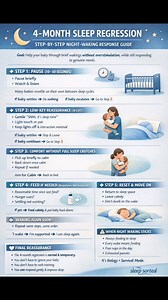 🌙 4-MONTH SLEEP REGRESSION (Part 2) STEP-BY-STEP NIGHT-WAKING RESPONSE GUIDE If your baby has suddenly started waking more often, you’re not doing anything wrong 💙 The 4-month sleep regression happens because your baby’s sleep cycles mature — meaning lighter sleep and more frequent wakes. This gentle, step-by-step guide shows you how to respond at night without overstimulating, while still meeting your baby’s real needs. ✨ You’ll learn: • When to pause and observe • How to soothe without creat
