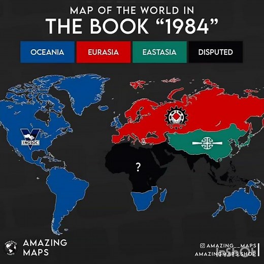 Map of the world in the book "1984" #map #books #world #1984 #youtubeshorts
