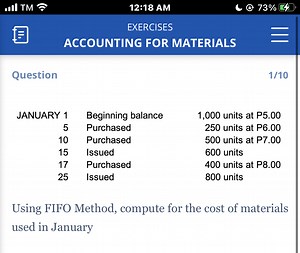 Using FIFO Method, compute for the cost of materials used in Ja... | Filo