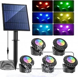 T-SUN Solar Pond Light LED Underwater Pond Light Solar Fountain Lights IP68 Waterproof Pond Lights for Aquarium Garden Waterfall Fish Trank(5 Lights-RGB)