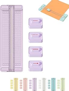 4-in-1 Bidirectional Paper Cutter,Mini Paper Trimmer,Multi-Function Scrapbooking Tool with Straight Wave Perforated Creasing Blades for Craft Paper,Cardstock, Coupon, Label, Photo,Postcard (Purple)