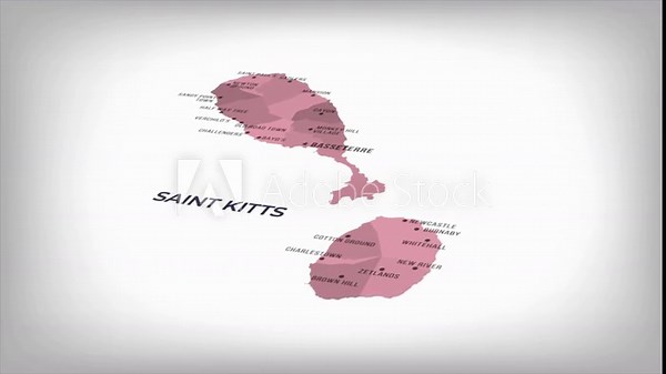 Animated Map of SAINT KITTS with states Borders and Major Cities Positions