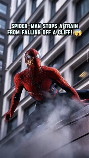 SPIDER-MAN STOPS A RUNAWAY TRAIN FROM FALLING OFF A CLIFF #spiderman #marvel #superhero #movie #fyp