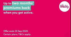 Join Vitality Health and Life Insurance and get up to two months' premiums back when you get active. Offer ends 30 Sep 2020. | Vitality UK