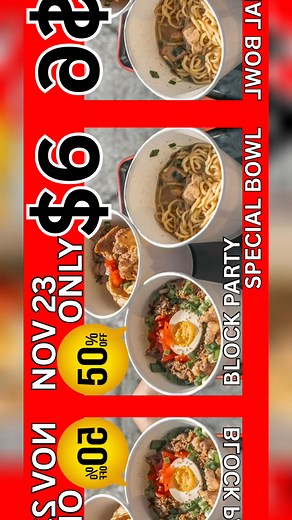 🍜 Ichi-Kaku Block Party — Nov 23! 🔥 $6 SPECIAL BOWLS are here! Miso Chicken Ramen • Gyu-Don • Combo Bowl Starts 12:30 PM — limited quantity! 💥 Pickup will be available from 12:30 PM to 2:00 PM only. A huge THANK YOU to our community. Let’s party, Fayetteville! 🎉🔥 #ichikaku #blockparty #fayettevillenc #fayettenc #ramen #japanesefood #ncfoodie #localfoodie #supportlocal #ramenlover #ramenshop #6dollars #specialbowl #fayettevilleevents | Ichi kaku 一角 Japanese restaurant