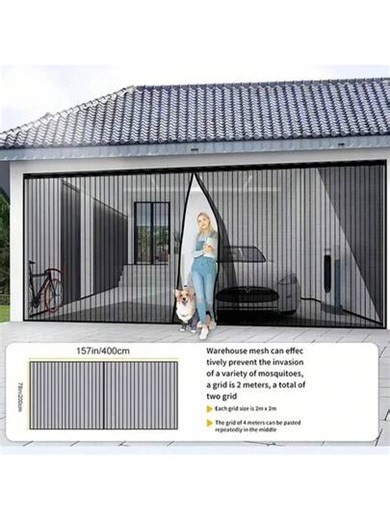 1-Piece Extra-Large Double-Car Garage Door Screen - Magnetic Insect-Proof Ventilation Curtain, Dust-Proof & Privacy Protection, Easy Installation & Durable, Heavy-Duty Fabric Material, Ideal For Outdoor Courtyard Garage Door Curtains, Door Drapes, And Outdoor Entrance Curtains | SHEIN