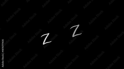 Animated Z sleep symbol on transparent background with alpha channel, smooth looping motion graphic for night and rest concept, simple white handwritten letter animation for dreams, bedtime relaxation