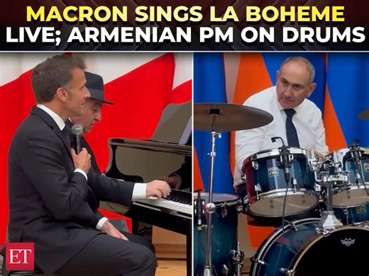 French prez Macron performs ‘La Bohème’ as Armenian PM joins him on drums; video goes viral | watch
