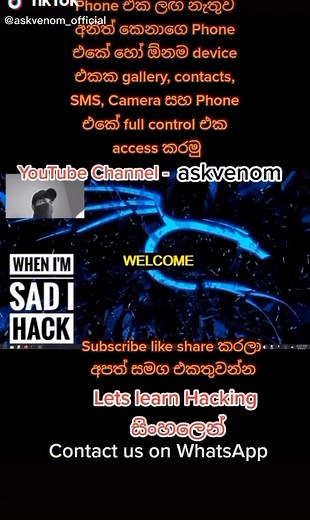 Learn EthicalHacking සිංහලෙන් Join now. Leave a message on tiktok inbox to get our whatsapp contact #askvenom #socialmedia #ethical #ethicalhack #kalilinux #termux #fypシ #whatsappstatus #වට්ස්ඇප්_ස්ටේට්ස් #fyp #whatsapp #සිංහල #srilanka #ceylon