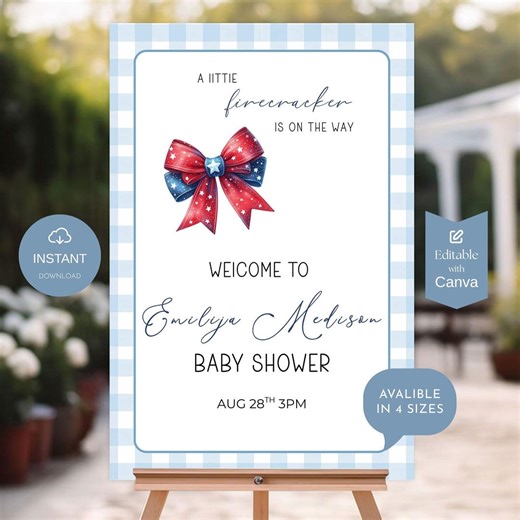 Fourth of July Baby Shower Welcome Sign Little Firecracker Invite, All American Baby Shower Theme, Red White and Blue Decor - Etsy