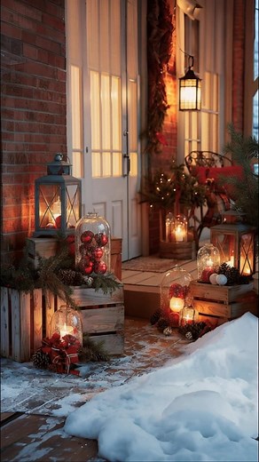 35K views · 915 reactions | A porch that glows with Christmas warmth. Stack crates, fill lanterns and cloches with candles and ornaments, and add plaid for a timeless holiday welcome. ️ #christmasdecor #holidayporch | Holiday Addiction | Facebook