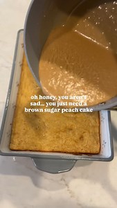 Brown sugar peach cake: 15oz vanilla cake mix (I use homemade) 3 eggs 1/3 cup melted butter 1/2 cup peach juice 15oz diced peaches (you can use the juice as the ingredient above) 1 tsp vanilla Brown sugar frosting: 1/2 cup butter 1/2 cup heavy cream 1 cup brown sugar 1 tsp vanilla 3 cups powdered sugar Pinch of salt For the cake, combine wet ingredients and then fold in dry until well incorporated. Pour into a greased 9x13 and bake at 350 for 25-28 mins. For the frosting, combine butter and crea