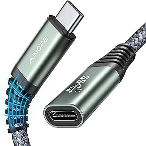 AINOPE USB C Extension Cable, 20Gbps/USB3.2 Fast Transfer USB Type C Extender 240W Charging Compatible with iPhone 16 pro max/PSVR2/USB C Hub/MacBook Air M2 Pro/iPad/Magsafe Charger,1.5FT,Grey