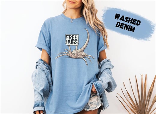 Funny Alien Free Hugs Shirt, Creepy Cute Horror Graphic Tee, Retro Sci Fi Humor T Shirt, Vintage Monster Oversized Tee - Etsy