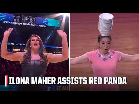 Ilona Maher assists Red Panda at the NCAA Women's Basketball Championship Halftime Show 🙌