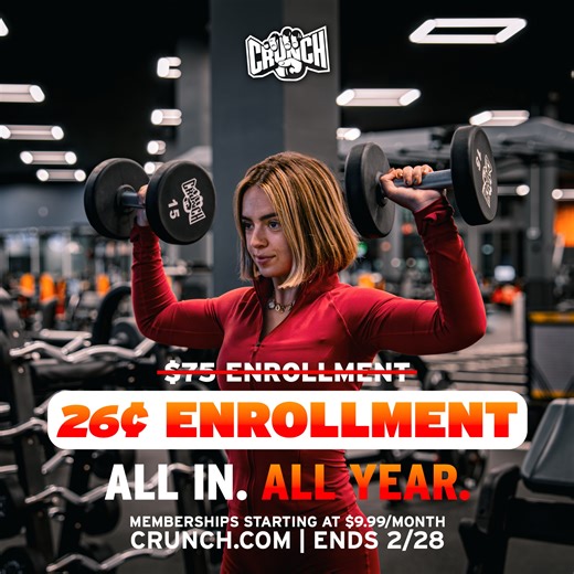 Anyone can set a goal - committing is what changes everything! 💪 Join Crunch with 26¢ enrollment at CrunchPlano.com. From powerful lifting spaces and miles of cardio to motivating classes and recovery that keeps you going, this is where good habits get built to last. Memberships start at $9.99/month. 500 locations nationwide. Offer ends soon - go all in! | Crunch Fitness