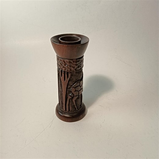 Hand-carved African Hardwood Candle Holder - Vintage Wildlife Scene (elephant/rhino) - 4.85" Tall - Etsy