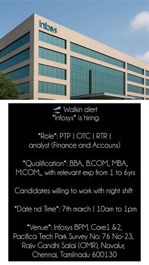 Infosys Walk-in Interview 🔥#Infosys#ChennaiJobs#WalkinInterview#FinanceJobs#AccountsJobs#OMRJobs