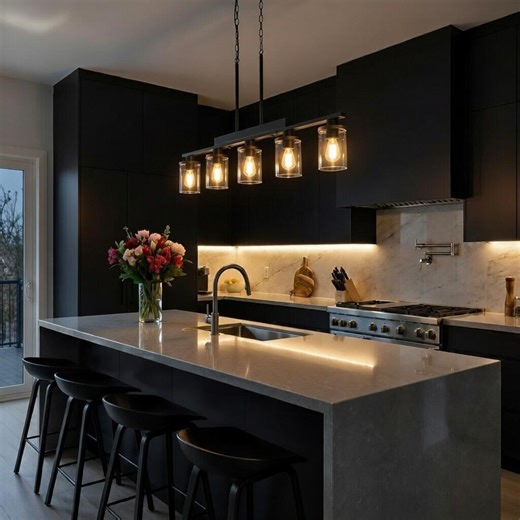 Rustic Farmhouse Kitchen Island, Wood Beam, Modern Pendant Light Chandelier - Etsy