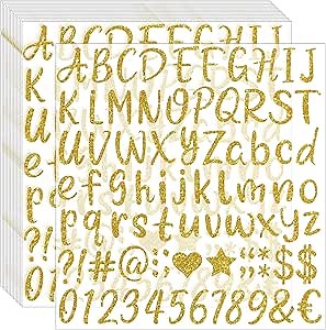 1215Pcs Gold Letter Stickers 15 Sheets Alphabet Stickers Vinyl 1 Inch Stick on Letters Glitter Self-Adhesive Waterproof ABC Number Stickers for Graduation Cap Water Bottles Scrapbook Crafts (15, Gold)