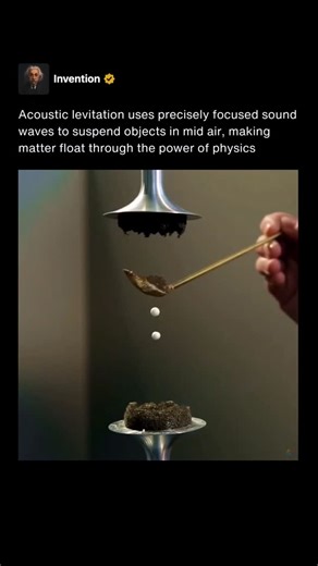Invention on Instagram: "Acoustic levitation is a scientific technique that uses the pressure of sound waves to suspend small objects in mid air. By arranging sound waves so that they meet and create points of high and low pressure, scientists can trap lightweight particles at these points and hold them steady without any physical support. What appears to be a kind of magic trick is actually a carefully controlled application of physics. The process relies on the fact that sound waves carry ener