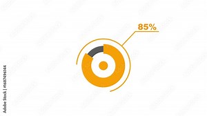 85% circle diagrams Infographics animation design. 85 Percentage pie charts, business data visualization dashboard for statistics and reports in 4K video Animation