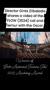 The FLOW animals playing with the Oscar. By Gints Zilbalodis #FLOW #Oscars | Borrowing Tape