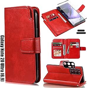 for Galaxy Note 20 Ultra 6.9 Inch Wallet Case [3+ Card Slots] ID Business Card Credit Card Slot Carry Pouch with Stand Double Sided Multi-Card Slot Flip Folding PU Wallet Leather Case (Red)