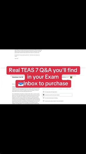 Real TEAS 7 Q&A you'll find in your Exam 📥Inbox to purchase #gfyp #nurse #nurselife #nursingstudent #nursingschool