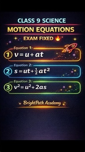 Class 9 Science Motion Equations in 30 Seconds 🔥 | Exam Revision #shorts