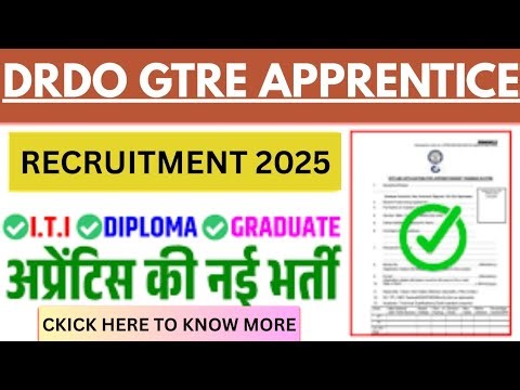 🎯 DRDO GTRE Apprentice Recruitment 2025 – Full Details! 🎯Apply Now
