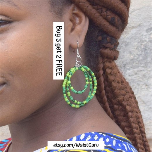 084 African Earrings Black Owned, African Earrings Dangle, Masai Earrings, Ethnic Earrings, Bead Earrings, Hoop Earrings Wholesale - Etsy