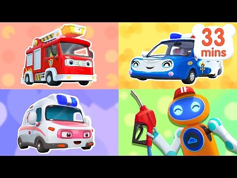 Police Car at Gas Station 🚔⛽ | Learning Vehicles | Monster Trucks | Kids Cartoon | BabyBus
