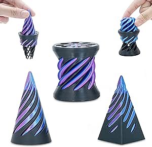 3 Packs Impossible Spiral Cone Fidget Toys,3D Printed Pyramid Passthrough Sculpture,Mini Sensory Toy for Stress Relief Anxiety,Stocking Stuffers for Adults & Kids Gifts (Blue Black)