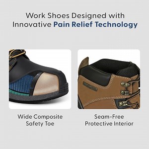 Get the support and comfort you need on the job with OrthoFeet's innovative pain relief work boots. Featuring adjustable arch support with an Arch Booster, these boots help relieve foot and heel pain while providing superior features for protection and support. Ideal for heavy-duty work and benefit many conditions. Plus, with advanced waterproof technology, your feet will stay dry and comfortable all day. 👉 Composite safety toe 👉 Slip resistant sole 👉 Waterproof leather 👉 F2413-18 Safety Rat
