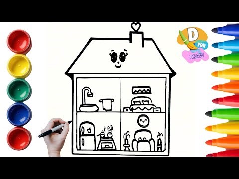 How to Draw a Cute Doll House with Rooms | Easy Step-by-Step Drawing for Kids”