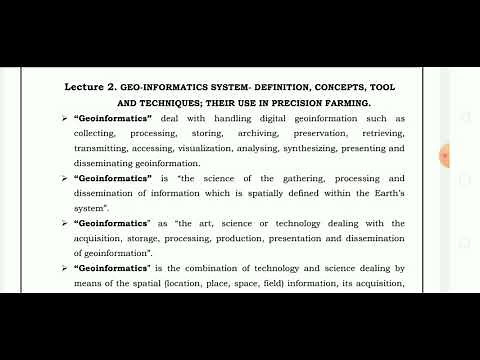 Lecture -2 Geo-informatics - Definition,Tools And Techniques;Their Use In Precision Ag.