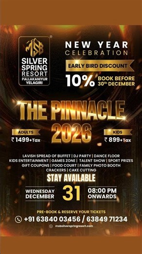 Celebrate New Year 2026 at MSB Silver Spring Resort, Yelagiri | The Pinnacle Night