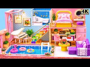 Make Aesthetic Pink Mini House with Chic Decor and Sweet Bedrooms 🩷 Cardboard DIY