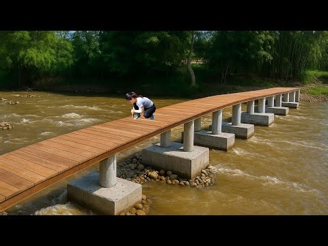 Building a Sturdy Wooden Bridge to Replace the Old Iron One After the Heavy Flood